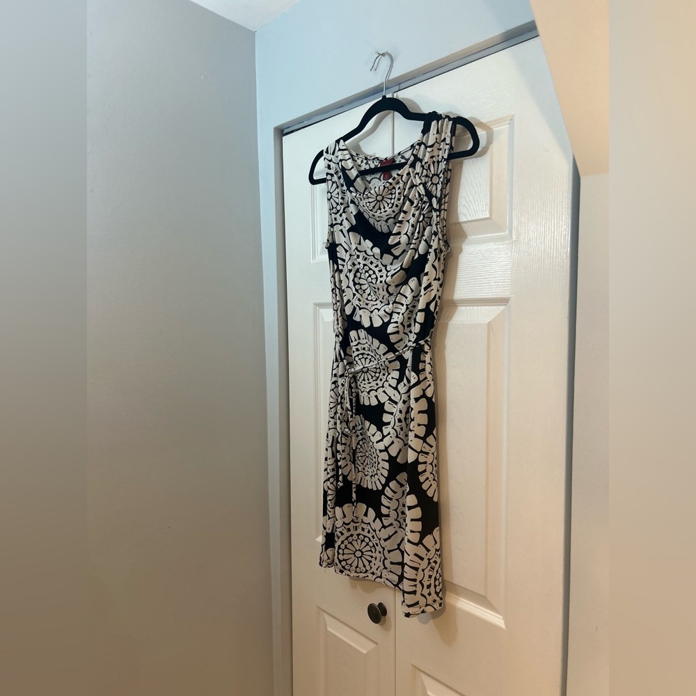 Merona Black White Abstract Print Sleeveless Stretch Sheath Dress Size M